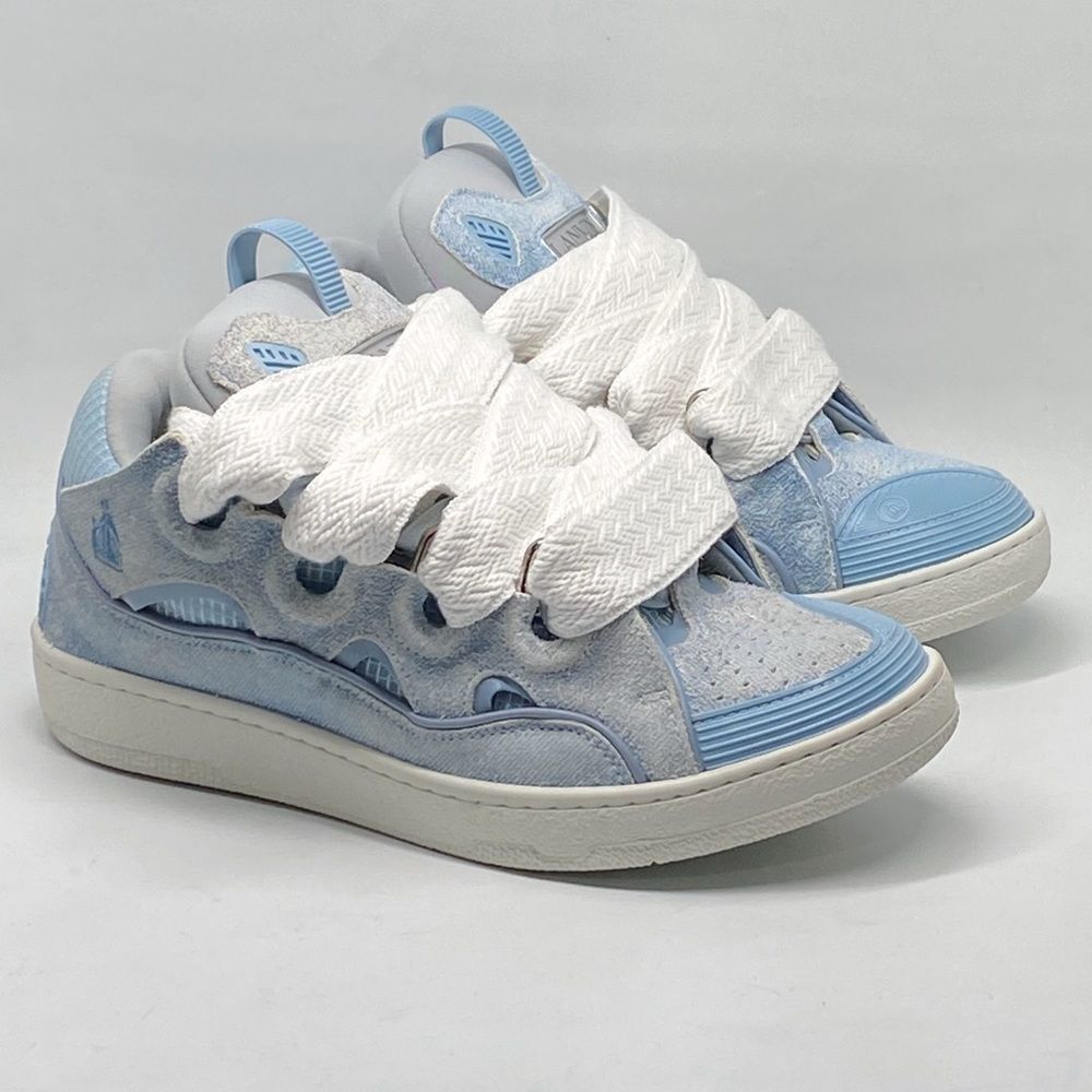 Lanvin Unisex Curb Denim-Effect Leather Sneakers size 40 - Picture 3 of 11